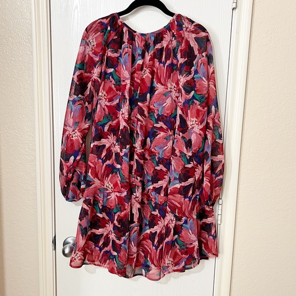 [Time & Tru] Burgundy Floral Print Long Sleeves Babydoll Dress Fall Boho XSmall - Picture 2 of 10